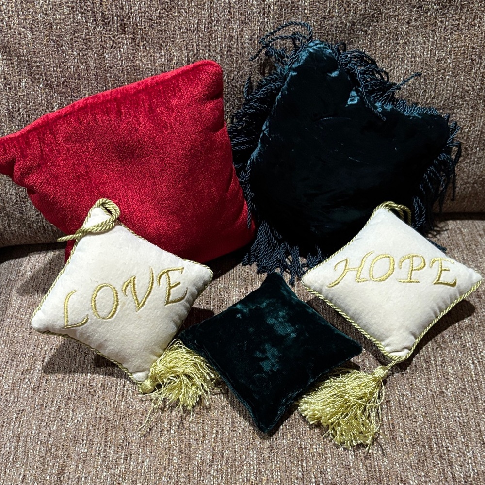 Elegant Velvet and Embroidered Accent Pillow Set